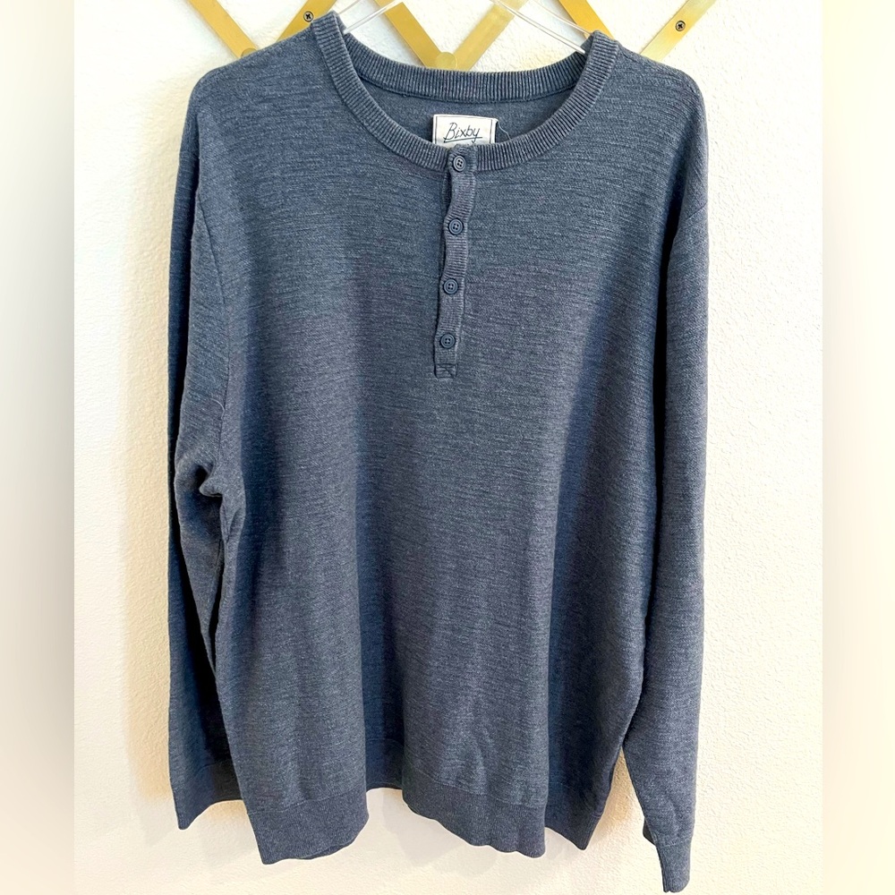 Bixby Nomad Knit Henley Heather Slate Blue XXL
